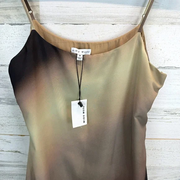 NWT Miou Muse Ombré Maxi Slip Dress M Neutral Boho Y2K Spaghetti Strap Romantic - Picture 10 of 12